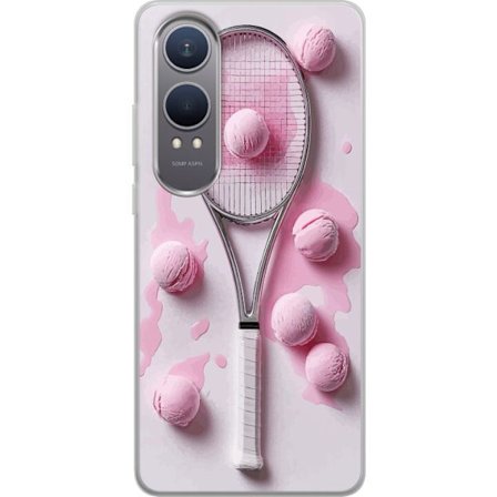 Kompatibel Mobilcover til OnePlus OnePlus Nord CE4 Lite Rosa glaskugler og tennisketsjer i et kreativt stillbillede med legende popfølelse og moderne