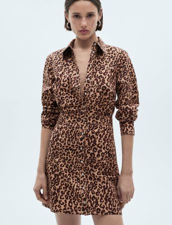 Mango Leopard-Print Shirt Dress - Brown - XS