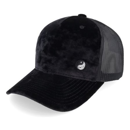 Iconic - Svart trucker Keps - Yin Yang Velvet Black/Black A-frame Trucker @ Hatstore