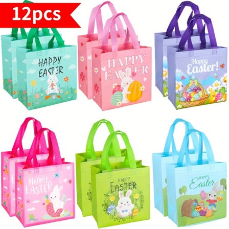 6/12 stk. Gjenbrukbare påske gaveposer med håndtak - 6 unike design Ikke-vevd stoff Påskeegg jaktposer, 22.86x10.92x21. [DB]