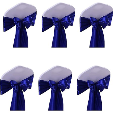6 stk. Satin Stole til Stole Bånd Sløjfe Stole Ryg Remme Til Bryllupsdekorationer (kongeblå)