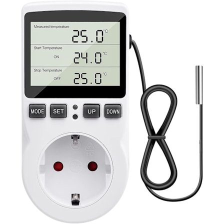 230 V temperaturkontroll med sensor, digital termostatuttag med LCD-display [DB]