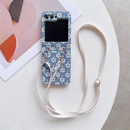 Fodral för Samsung Galaxy Z Flip 6, justerbart snedband, Snyggt litet blommigt telefonfodral, vikbart fodral