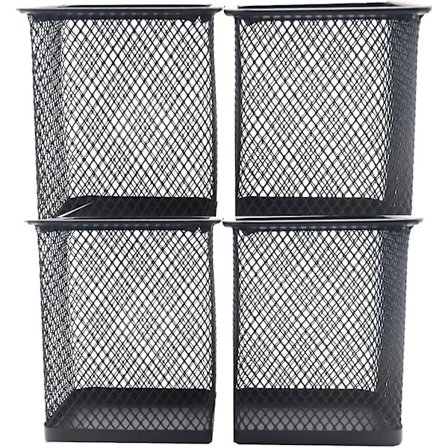 Fyrkantig verkkokynäteline työpöydälle, toimistokynäteline, metallinen kynäteline, musta, 4 kpl