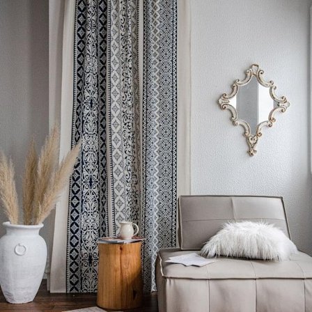 Boho blå gardiner sett vindu japansk hjemmedekor bomullslin gardin for stue soverom kjøkken gjennomsiktig drapering A