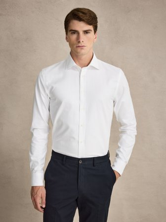 John Henric Men's Weißes Fischgrat-Hemd Slim Fit Size 43