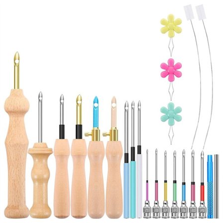 23 deler Punch Needle Kit, justerbart tre nål sett for voksne broderi nybegynnere
