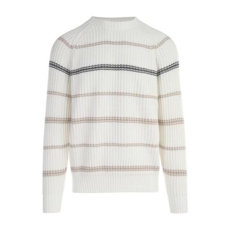 Brunello Cucinelli Ribbed AND Striped Crew Neck Sweater Hvid, Herre