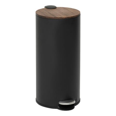 30L sort pedalspand, bambuslåg, nem rengøring