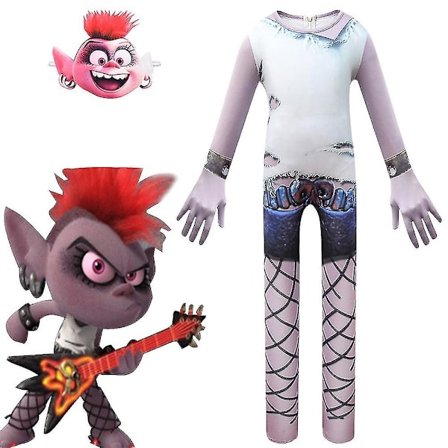 Trolls World Tour Rock Queen Barb Cosplay Costume Kids Party Fancy Dress Up Outfit Halloween Jumpsuit Mask Set Carnival Birthday Gift -a