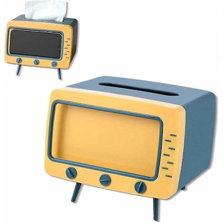 Retro TV-stil Tissue Box-omslag med telefonholder for kjøkken, soverom, kontor, baderomsdekorasjon kun