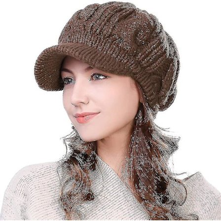 Sajy Dame 100% Uld Strikket Solhat Koldt Vejr Varmt Vinterhat (brun)