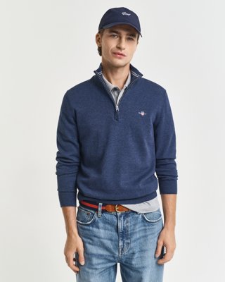 GANT - Klassisk bomullsgenser med half-zip til herre dk jeansblue melange