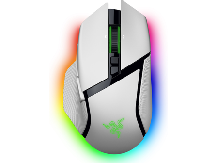 Razer Basilisk V3 PRO 35K trådløs ergonomisk gamingmus (hvit) 2.4 GHz, BT, USB C, HyperScroll, 35K DPI, optisk, Chroma RGB, programmerbar