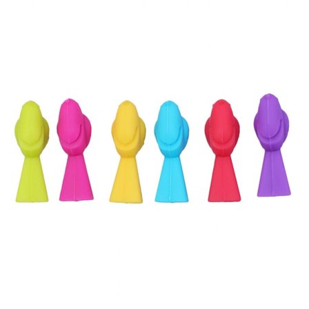 6-delt sett med Chickadee-formede silikon glassmarkører: Flerfargede drikkemarkører for glass, vin og drikkeidentifikasjon – Ideell