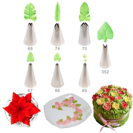 7-delt kakepyntsett i rustfritt stål med sprøytetips for kaker