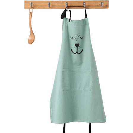 1 stk. Køkkenforklæde med lomme til kvinder, børn, vandtæt bomuldslinned, madlavning, bagning, forklæde, tegneseriemønster, grøn