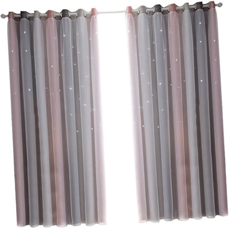 2-pack Gradient Skuggning Gardin, Randig Aluminiumfolie Persienner Gardin Isolering, Flickors Heminredning - Rosa Grå - B:40*L:52 Tum
