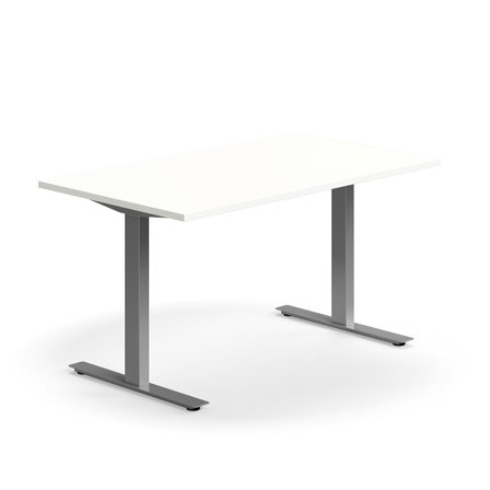 Schreibtisch QBUS, 1400x800 mm, T-Fuß-Gestell, silber/weiß