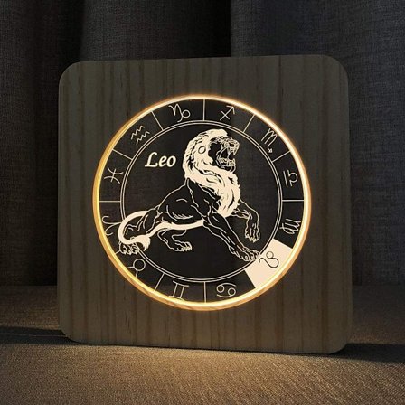 Trelampe med stjernetegn, 3D-illusjon nattlys for soverom, bursdagsfestdekorasjon (Løve)