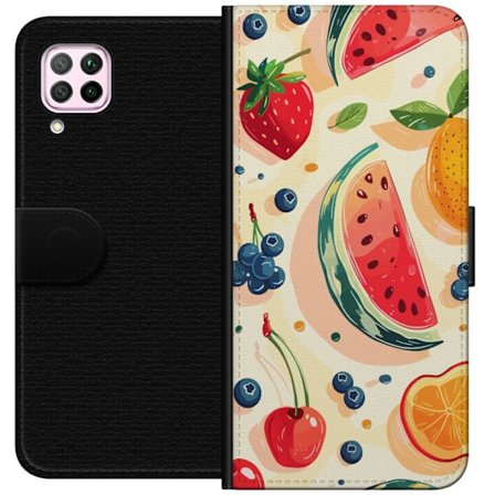 Kompatibelt Lommeboketui til Huawei P40 lite Lekende fruktillustrasjon med vannmelon, sitrus, jordbær, kirsebær og bær
