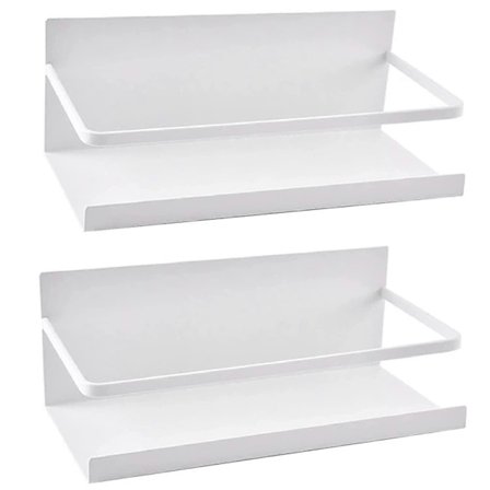 Magnetisk kjøleskapshylle, hengende hylle, 2-pakning magnetisk krydderhylle selvklebende for kjøkkenorganisering (hvit)