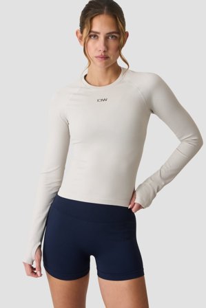 ICANIWILL - Sculpt Seamless Ribbed LS Light Dusty Beige - Pitkähihaiset - Naiset - Treenivaatteet ICIW:ltä