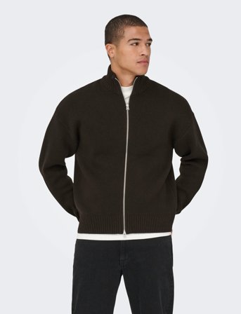 ONLY & SONS Onsblake Ds High Neck Cardigan Knit Noos - Brown - XXL