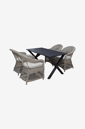 LifestyleGarden - Bord 150 cm & 4 st Marbella-stolar - Svart - Matgrupper - Från Homeroom