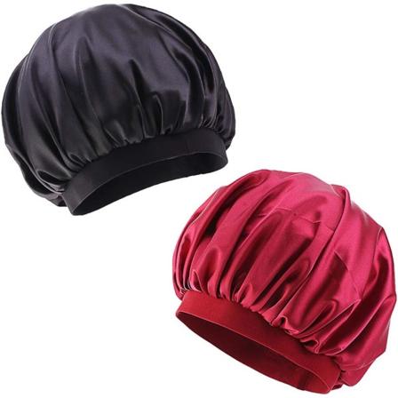 Satin Sleep Cap, 2-pack, med elastiskt brett band, för kvinnor och flickor, för sömn, kemoterapi