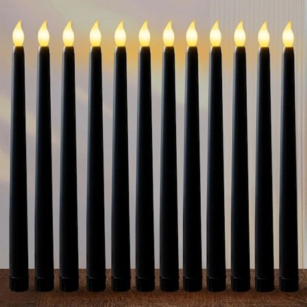 Svart 12-pakning flammeløse lys, elektriske lys, koniske lys for bursdag/jul/halloween/romantisk middag – maks