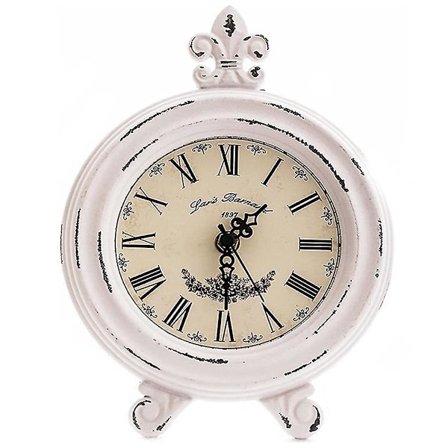 Vintage bordsur i trä, liten vit skrivbordsklocka, tyst utan tickande, batteridriven, rustik bondgårdsinredning, retroklocka