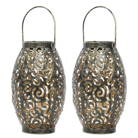 2 kpl LED-aurinkolamppu rautakaiverruksilla, aurinkokäsivalaisin, riippuvalaisin, katuvalo, yövalo, IP44 vedenpitävä, ulkokäyttöön, juhliin, 