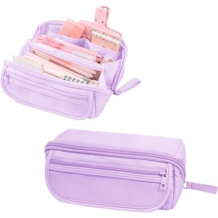Stor kapacitet blyantsæske med 9 lag opbevaringsdelere, multifunktionel blyantpose til drenge og piger (blå/pink/lilla)