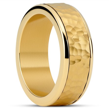 Enthumema | 8 mm Hammered Gold-tone Fidget Ring for Men - Steel rings
