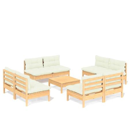 Vidaxl Loungegrupp Med Gräddvita Dynor 9 Delar Massiv Furu Creme