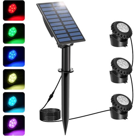 Solcellslampor för damm, undervattensbelysning för landskap, undervattenslampor med IP68 vattentät, svart