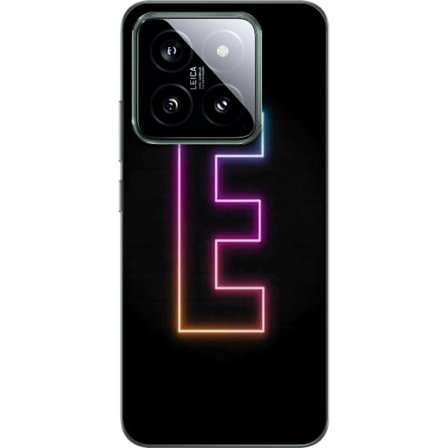 Kompatibel Mobilcover til Xiaomi Xiaomi 14 Minimalistisk neonbogstav E i lyse farver mod mørk baggrund i moderne og stilren design