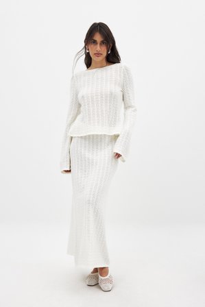 NA-KD Jupe mi-longue en maille crochetée - Jupes en tricot - Crème - M