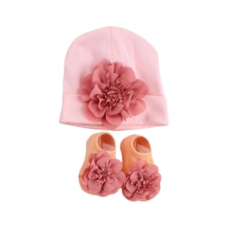 Nyfødt Lue og Sokker Sett Komfortabel Unisex Baby Lue Barneklær Lue Barnetilbehør skitten rosa