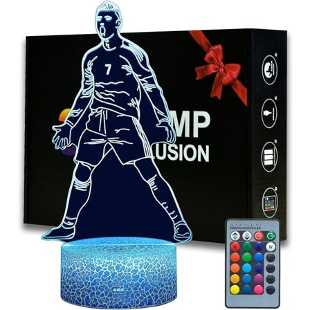 Portugalin jalkapalloilija Ronaldo #7 Poikien Yövalo, 16 Väriä Vaihtava Himmennettävä Kaukosäätimellä Huone Jalkapallokoriste, Jalkapallopöytälamppu F