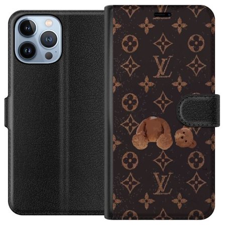 Kompatibel Tegnebogsetui til Apple Apple iPhone 13 Pro Max Luksuriøst monogrammønster med knust bamse i mørk modeæstetik