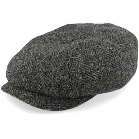 Stetson - Herringbone Harris Tweed Garage Olive/Black Flat Cap Flatcap Green Cap - @ Hatstore
