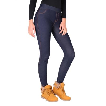 Krisp Dam/dam Denim Look Pälsfodrade Leggings M-l Marinblå