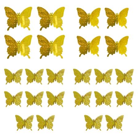 Perhonen Seinäkoriste 24 kpl, 3D Perhonen Tarrat Juhliin