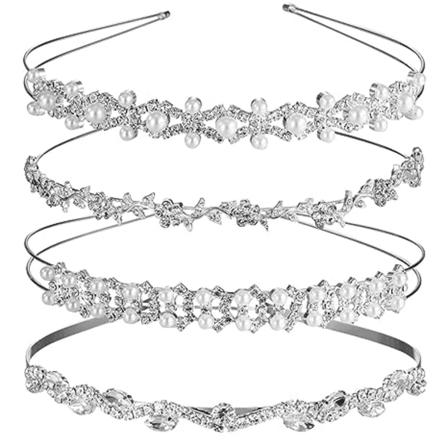 4 stycken Rhinestone Bröllopspannband Kristall Blomsterflicka Löv Krona Pannband Tiara Kvinnors Falska Pärlor Rhinestones Huvudbonad för Brud 