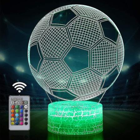 Fodbold 3d Lampe Natlampe Med Fjernbetjening & Touch Control, Flere Farver & Blinkende Tilstande