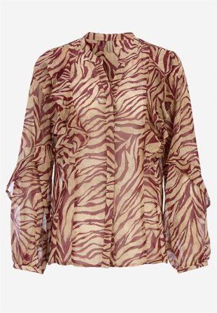 Soyaconcept - Skir blus med volanger - röd/beige/mönstrad - för damer - XL (44) - Cellbes