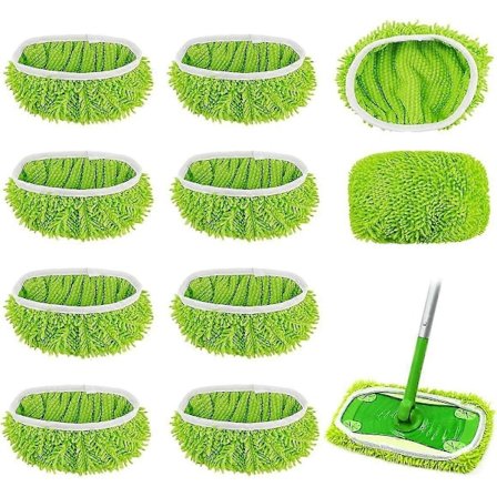 10 kpl Swiffer-lattialiinojen mikrokuitusetti, 25,4 x 11,5 cm, uudelleenkäytettävä Swiffer Sweeper -moppiin, lattiamoppiin, märkä- ja kuivamoppiin, 