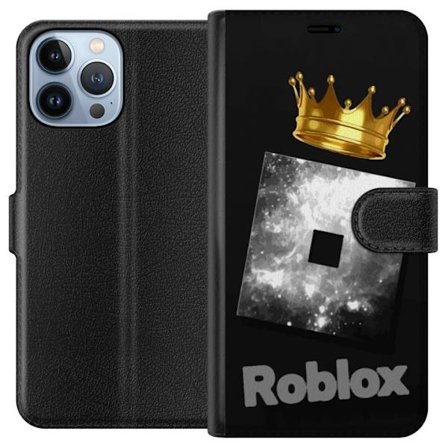 Yhteensopiva Lompakkokotelo Apple Apple iPhone 13 Pro Max Minimaalinen musta ja hopeanvärinen Roblox-symboli, jossa on kultainen kruunu ja ylellinen